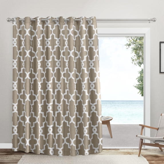Exclusive Home Ironwork Sateen Woven Room Darkening Blackout Grommet Top Patio Curtain Panel, 108"x84", Taupe