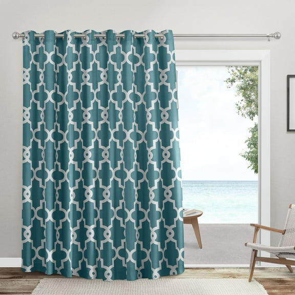 Exclusive Home Ironwork Sateen Woven Room Darkening Blackout Grommet Top Patio Curtain Panel, 108"x84", Teal