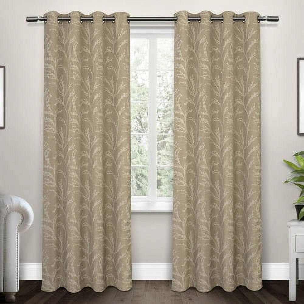 Exclusive Home Kilberry Woven Room Darkening Blackout Grommet Top Curtain Panel Pair, 52"x108", Natural