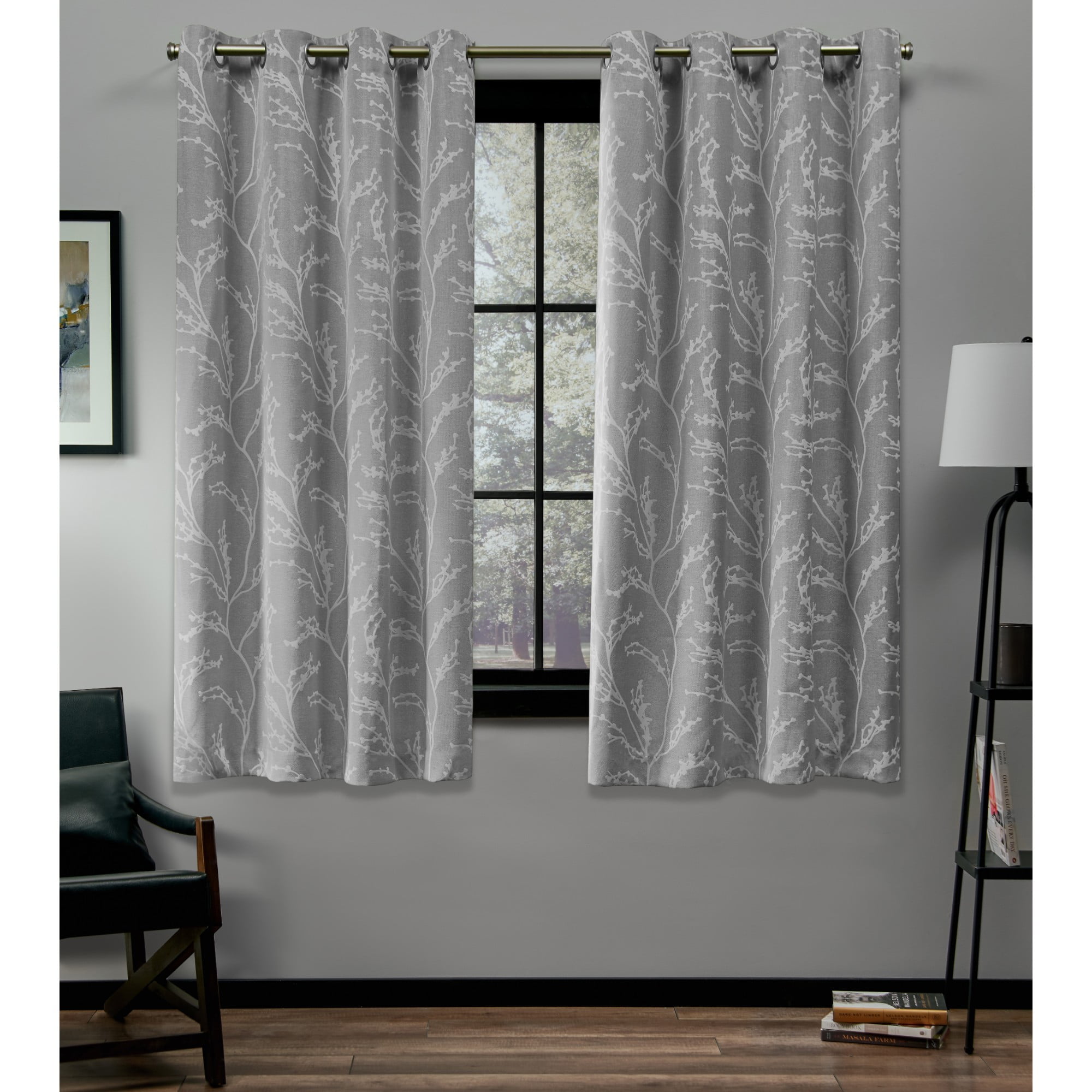 Ash Grey Polyester Linen Blackout Grommet Window Panels, 52" x 63"