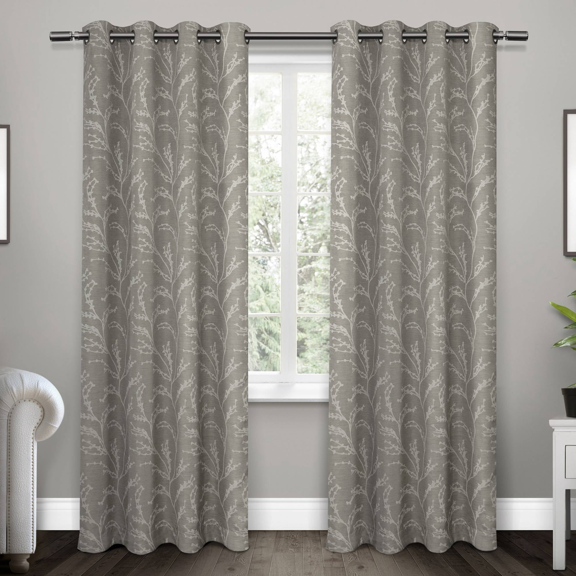 Exclusive Home Kilberry Woven Room Darkening Blackout Grommet Top Curtain Panel Pair, 52"x84", Ash Grey