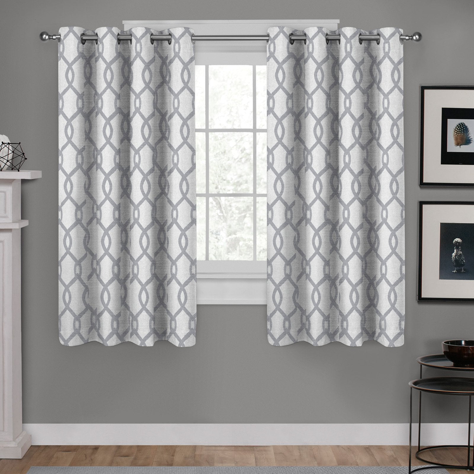 Dove Grey Light-Filtering Geometric Grommet Curtain Panels