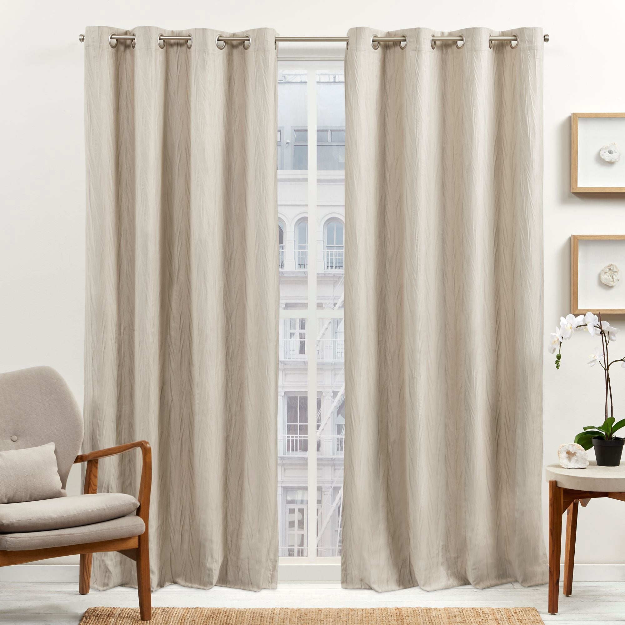 Exclusive Home Leia Room Darkening Blackout Grommet Top Curtain Panels, 50"x96", Sand, Set of 2
