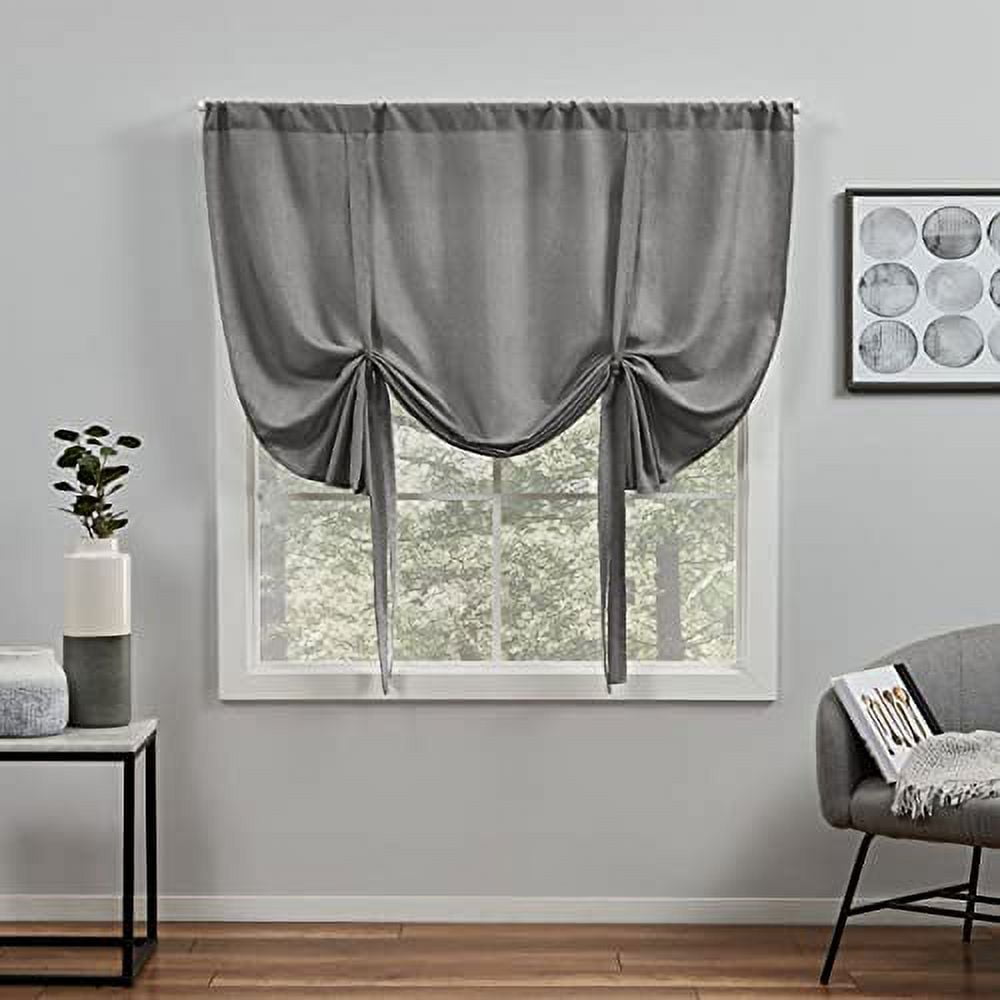 Exclusive Home Loha Indoor Light Filtering Rod Pocket Tie Up Roman Window Shades, 54"x63", Black Pearl