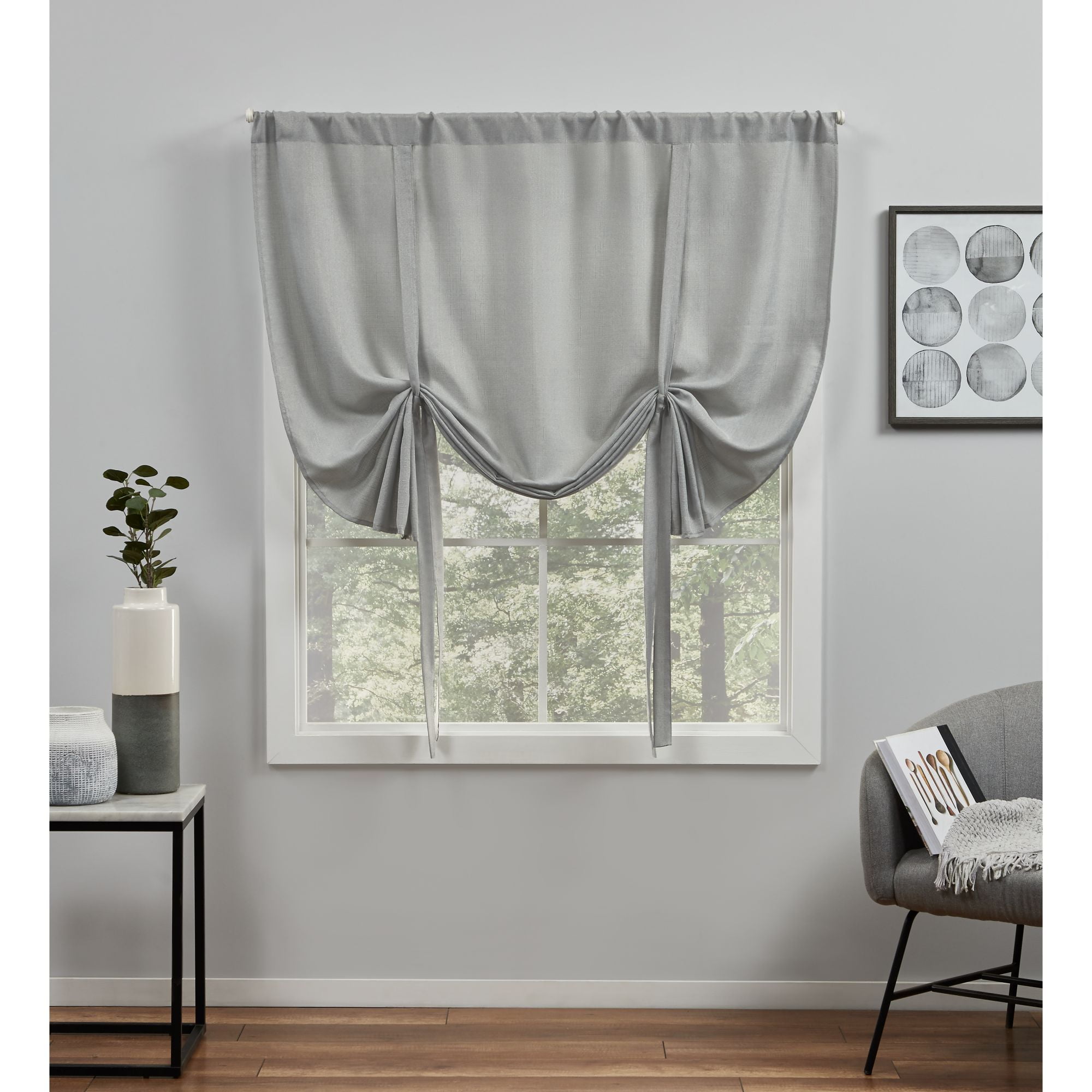Gray Linen-Like Fabric Cordless Tie-Up Shade