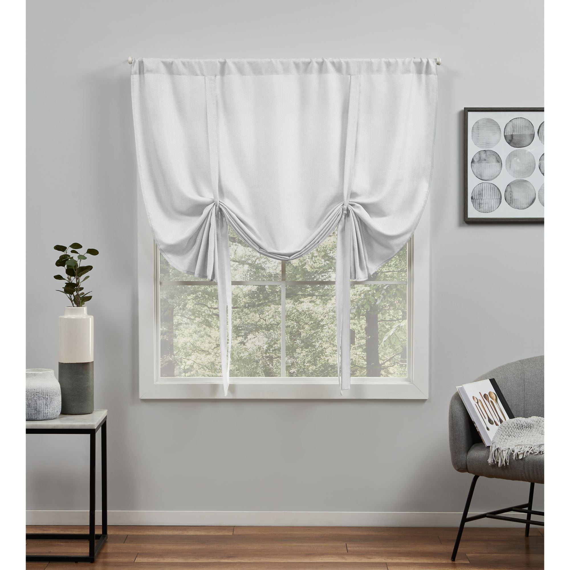White Linen-Like Fabric Cordless Tie-Up Shade