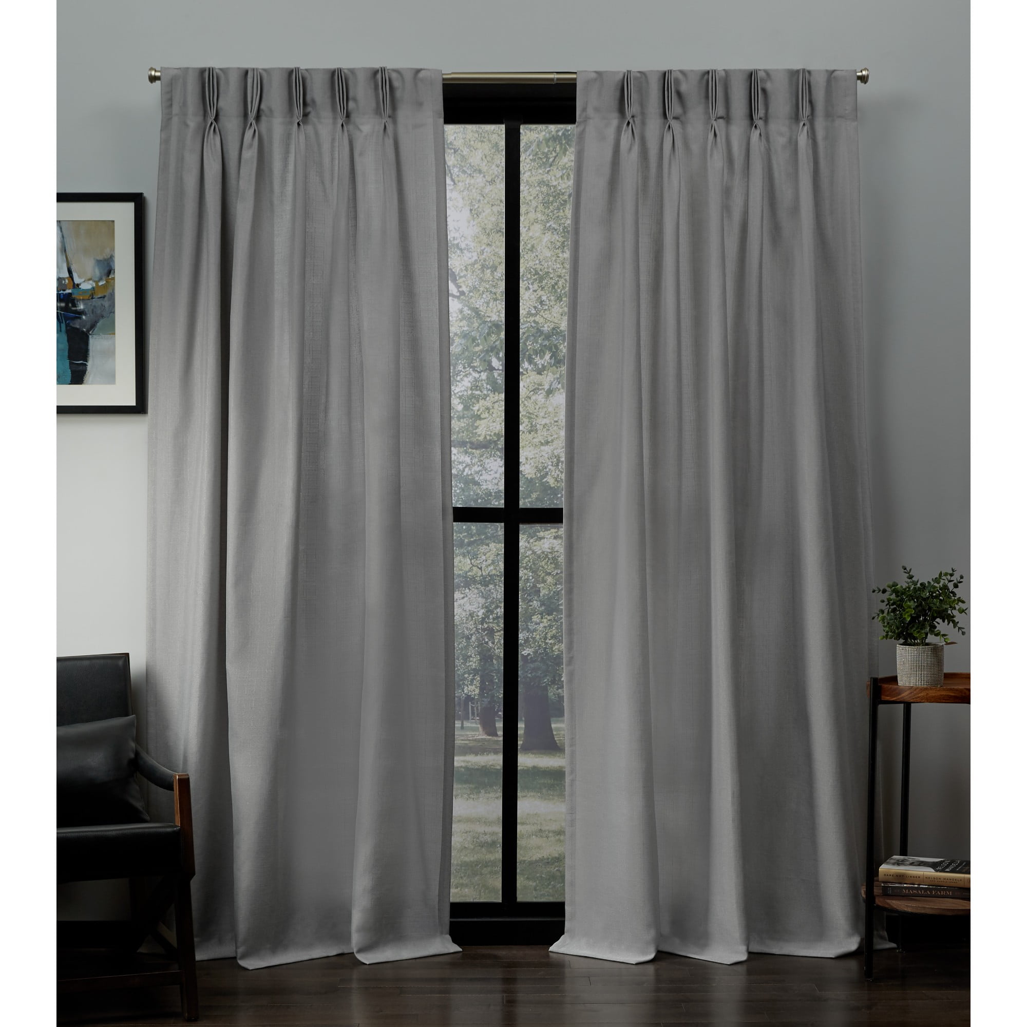 Exclusive Home Loha Light Filtering Pinch Pleat Curtain Panel Pair, 96" Length, Dove Grey