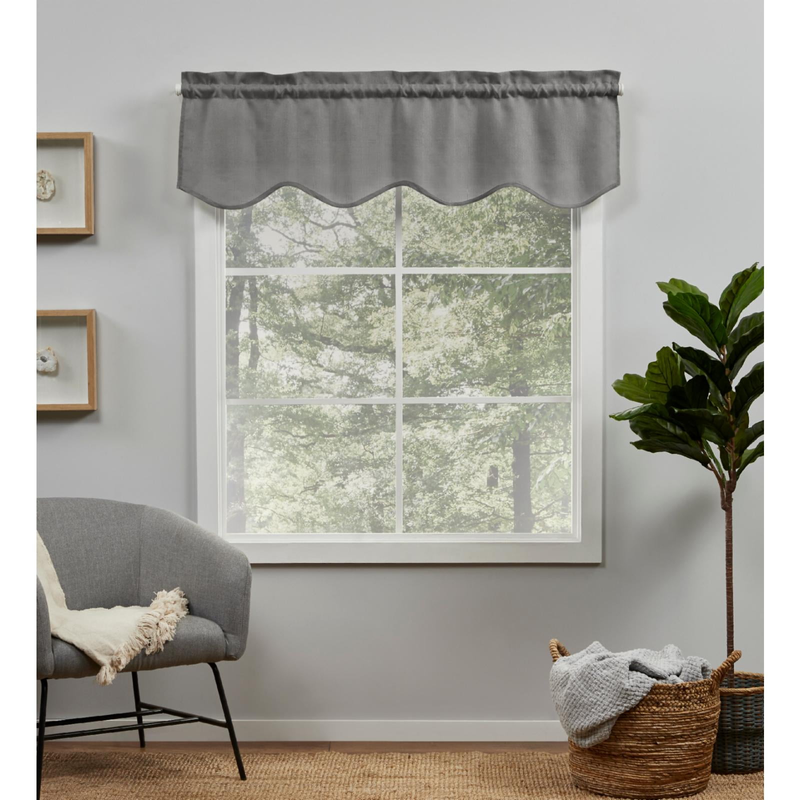 Black Pearl Linen-Like Scalloped Rod Pocket Valance