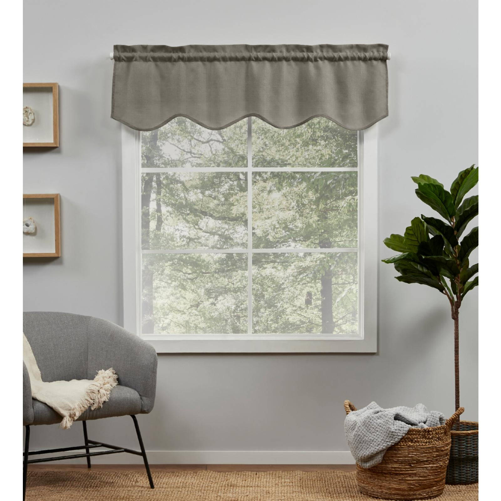 Gray Linen-Look Scalloped Rod Pocket Valance