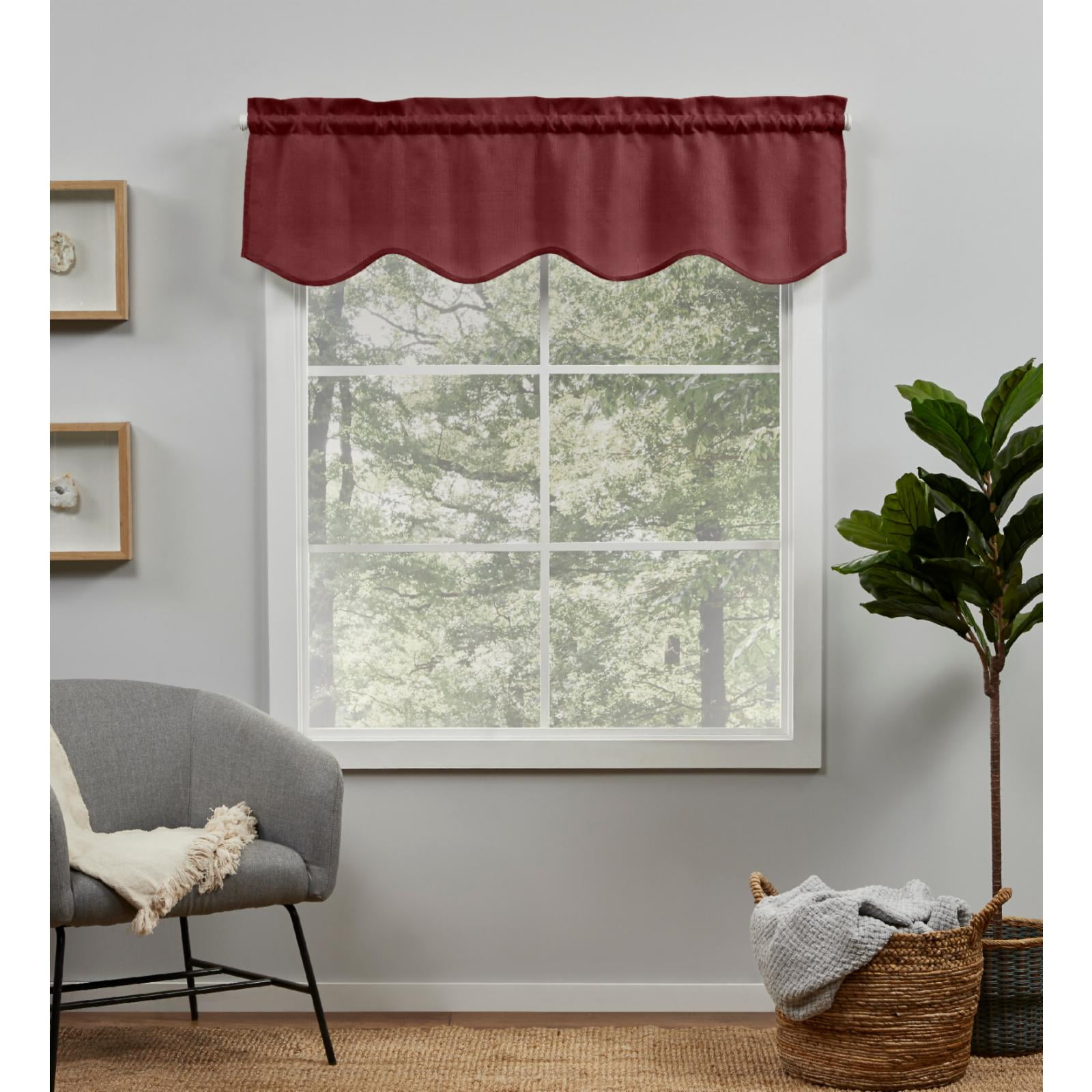 Exclusive Home Loha Light Filtering Rod Pocket Scalloped Valance, 54"x16", Radiant Red