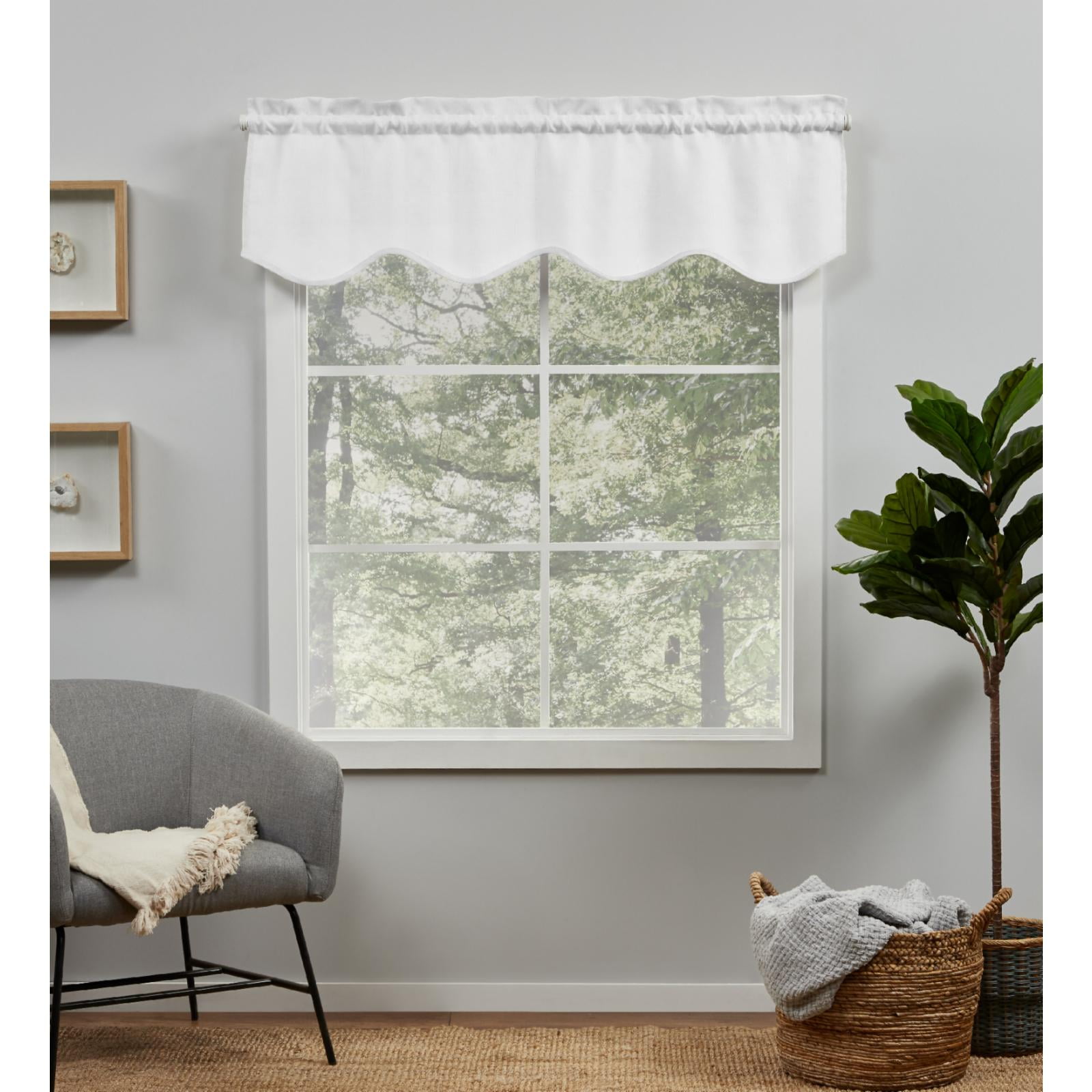 Winter White Linen-Like Scalloped Rod Pocket Valance, 54x16
