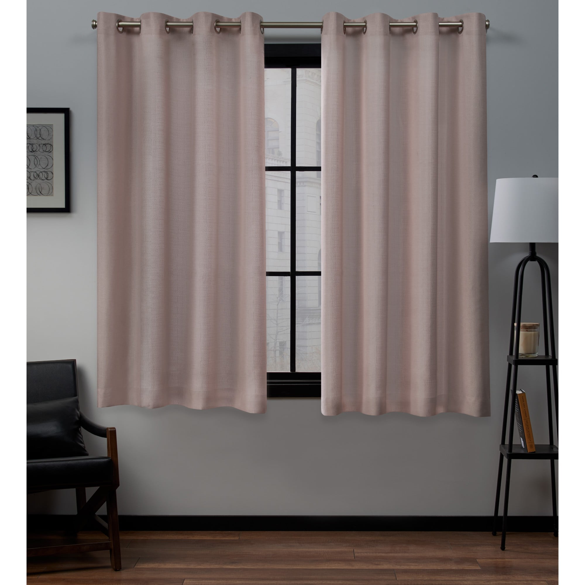 Blush Linen Grommet Top Window Curtain Panels, 54" x 63"
