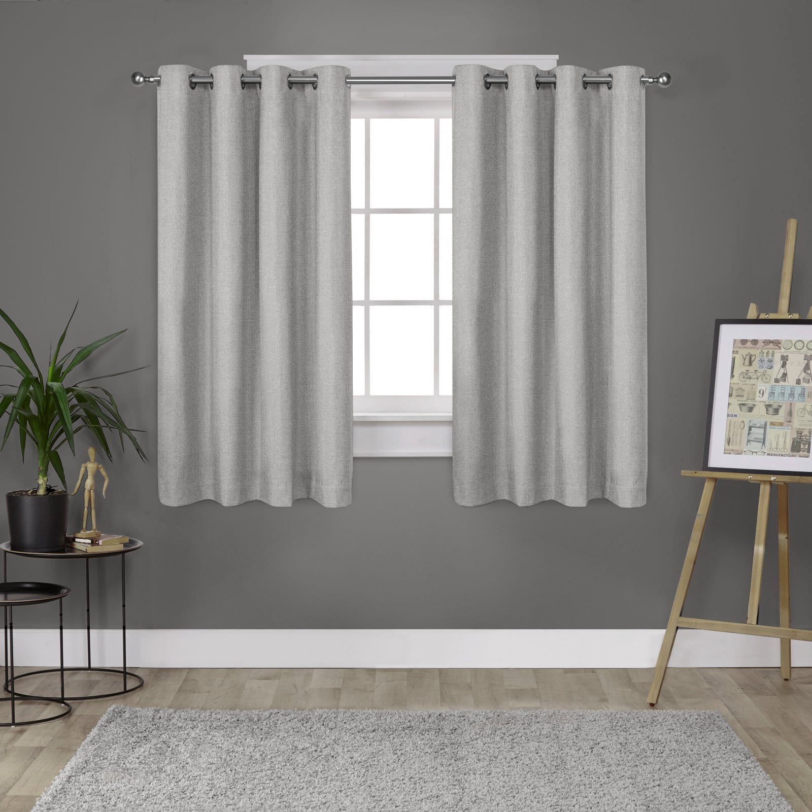 Exclusive Home London Textured Linen Room Darkening Blackout Grommet Top Curtain Panel Pair, 54"x63", Dove Grey