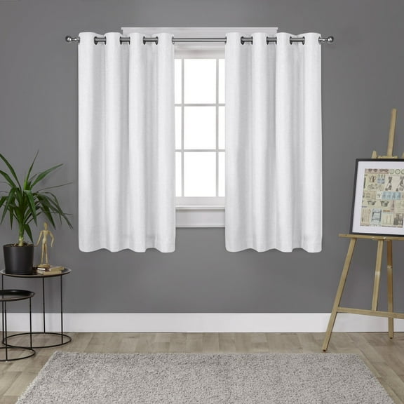 Exclusive Home London Textured Linen Room Darkening Blackout Grommet Top Curtain Panel Pair, 54"x63", Winter White