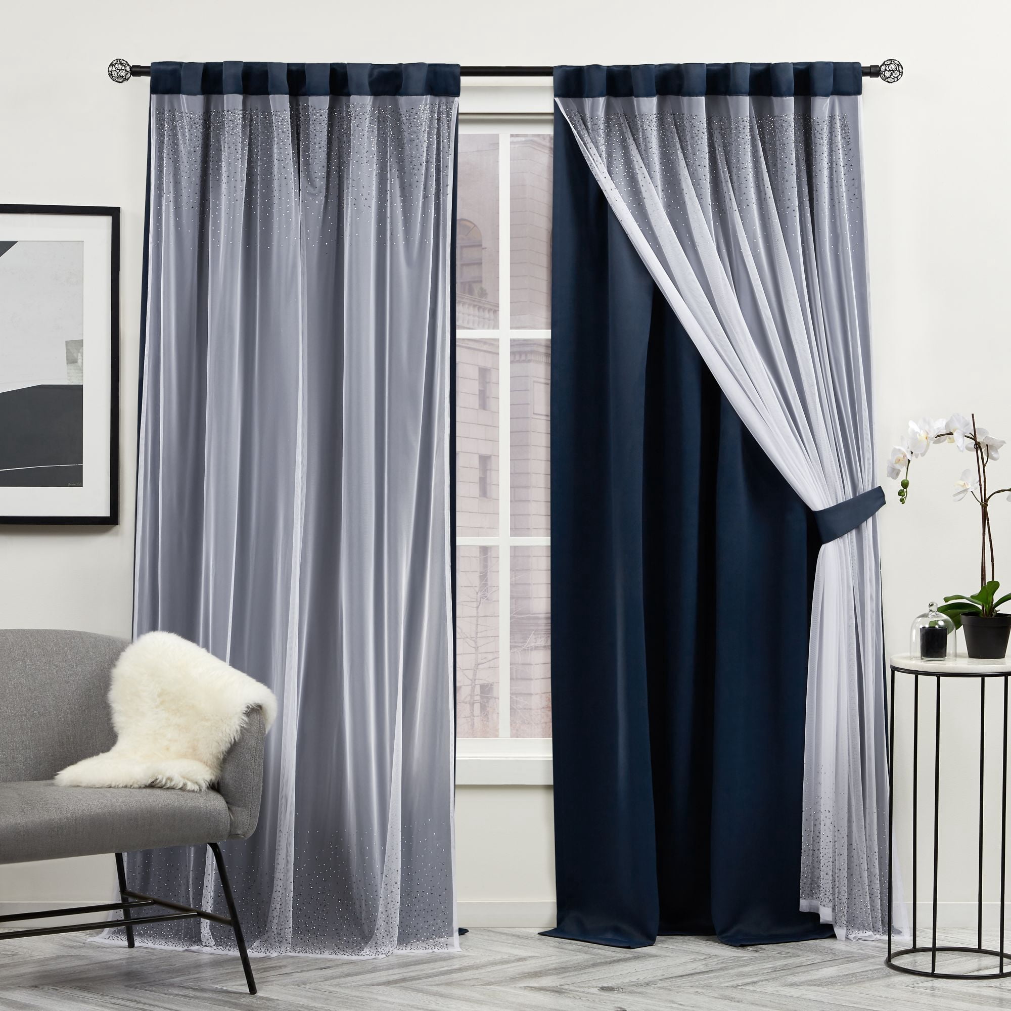 Exclusive Home Luminous Room Darkening Blackout Hidden Tab Top Curtain Panels, 52"x84", Blue, Set of 2