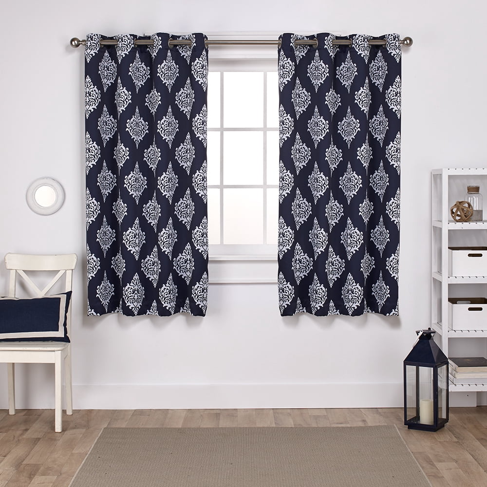 Exclusive Home Medallion Room Darkening Blackout Grommet Top Curtain Panel Pair, 52"x63", Peacoat Blue
