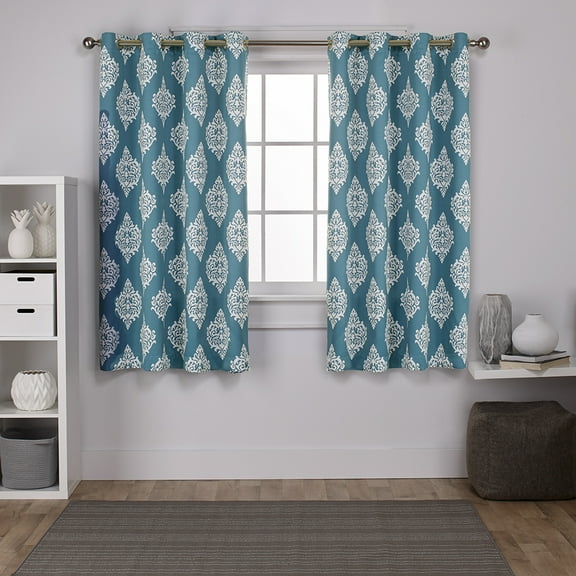 Exclusive Home Medallion Room Darkening Blackout Grommet Top Curtain Panel Pair, 52"x63", Teal