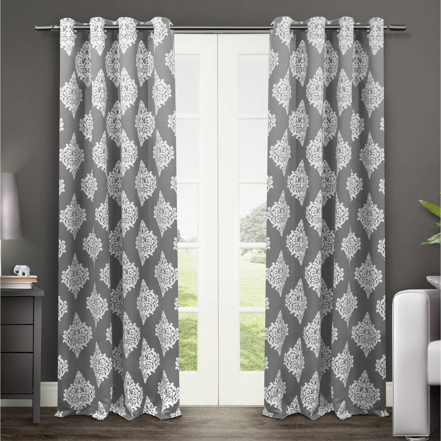 Black Pearl Polyester Blackout Grommet Curtain Panels, 52" x 84"