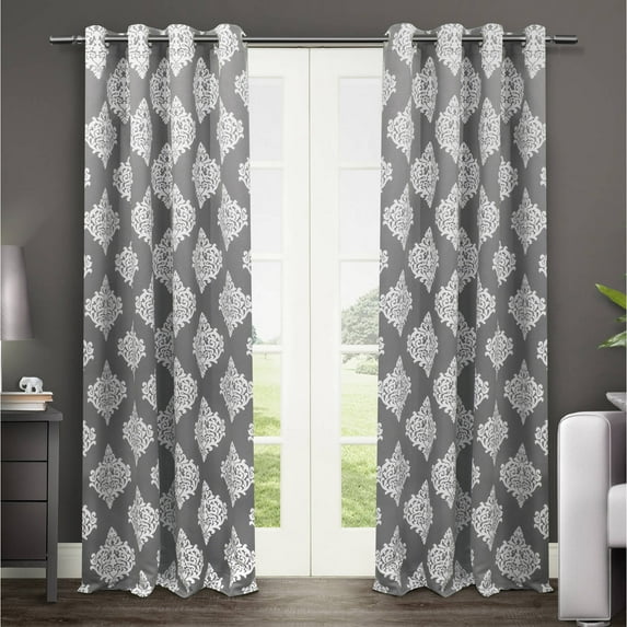 Exclusive Home Medallion Room Darkening Blackout Grommet Top Curtain Panel Pair, 52"x84", Black Pearl
