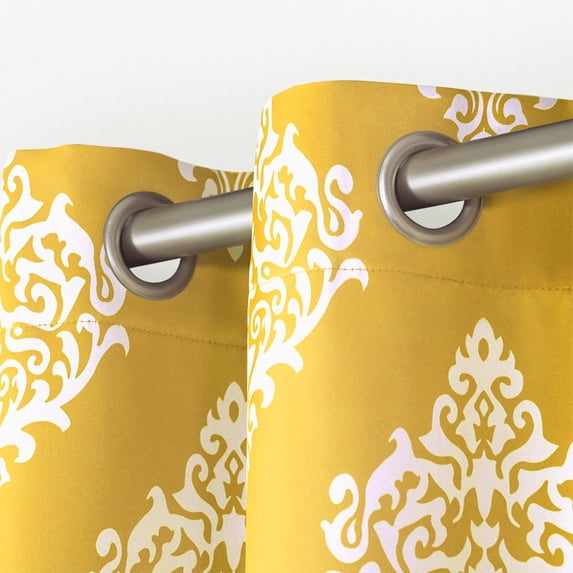 Exclusive Home Medallion Room Darkening Blackout Grommet Top Curtain Panel Pair, 52"x84", Sundress Yellow