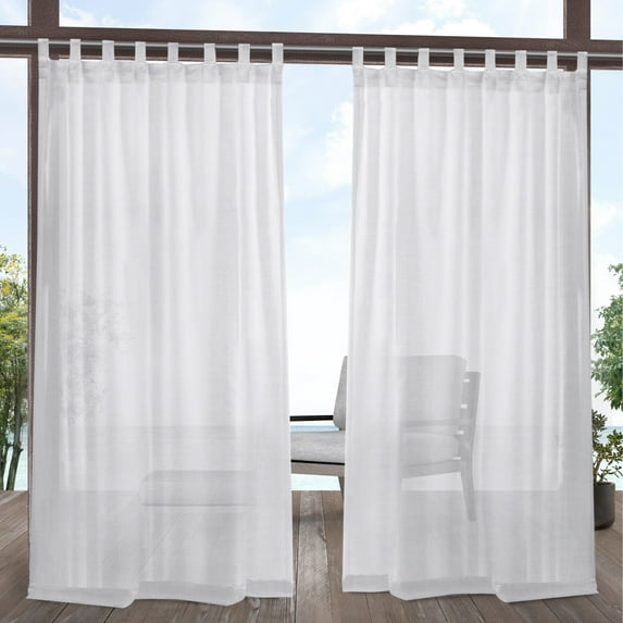 Exclusive Home Miami Semi-Sheer Indoor/Outdoor Hook-and-Loop Tab Top Curtain Panel Pair, 54"x108", Winter White