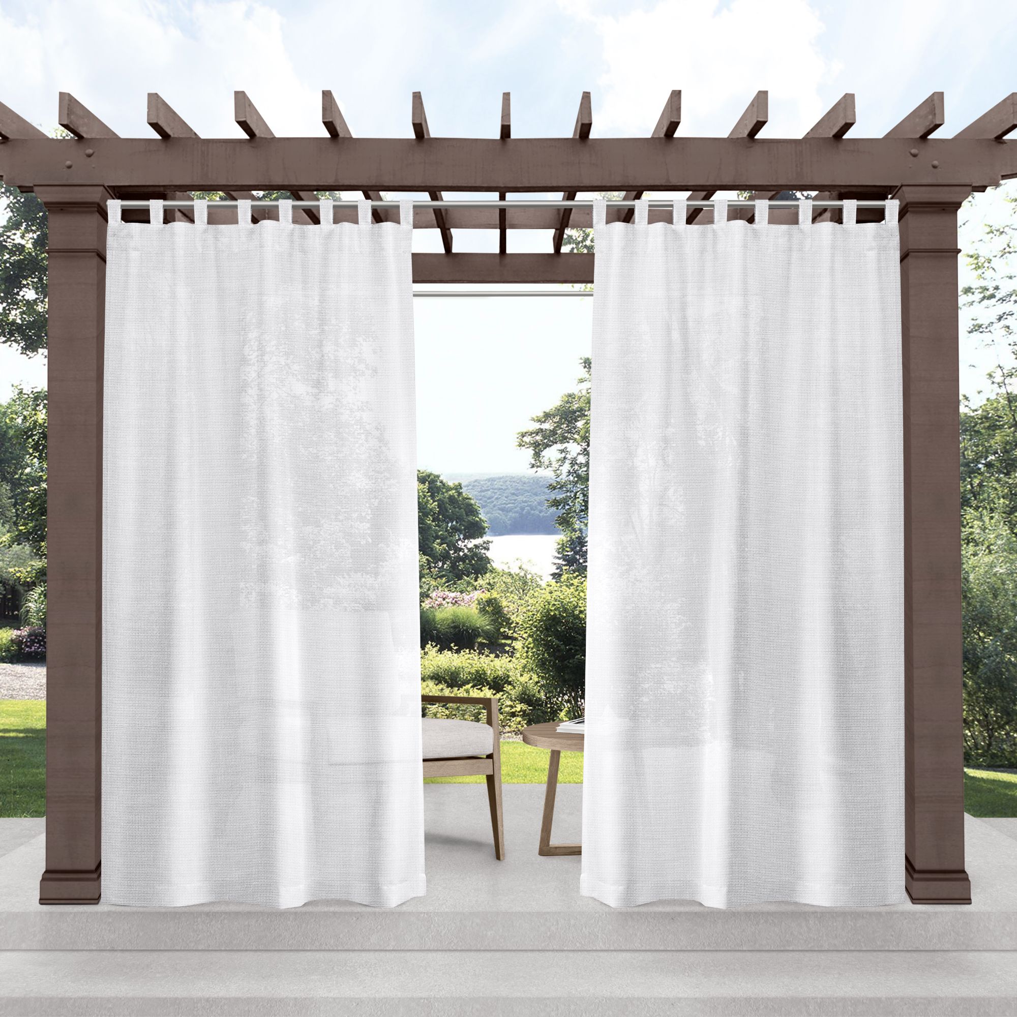 Exclusive Home Miami Semi-Sheer Indoor/Outdoor Hook-and-Loop Tab Top Curtain Panel Pair, 54"x84", Winter White - image 1 of 6