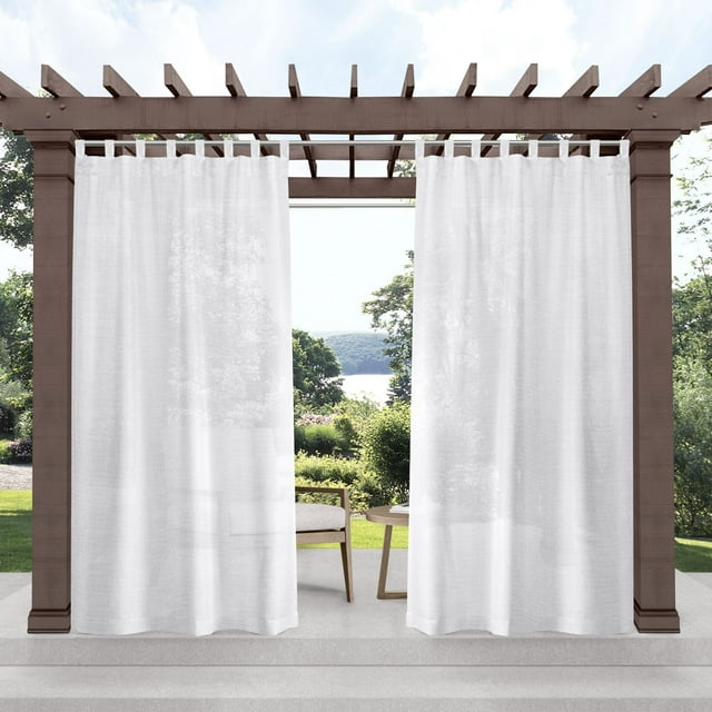 Exclusive Home Miami Semi-Sheer Indoor/Outdoor Hook-and-Loop Tab Top Curtain Panel Pair, 54"x84", Winter White