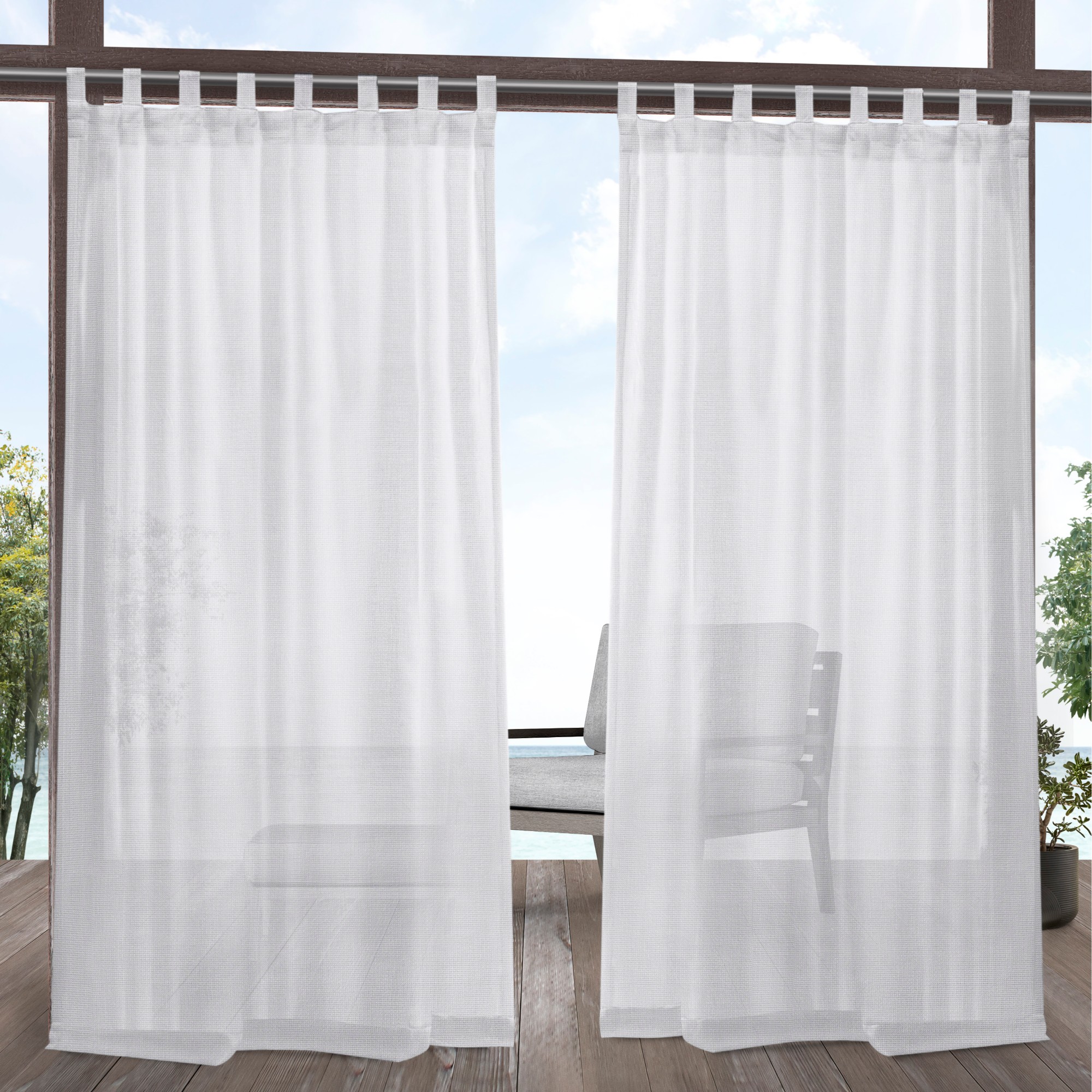 Exclusive Home Miami Semi-Sheer Indoor/Outdoor Hook-and-Loop Tab Top Curtain Panel Pair, 54"x96", Winter White - image 1 of 6