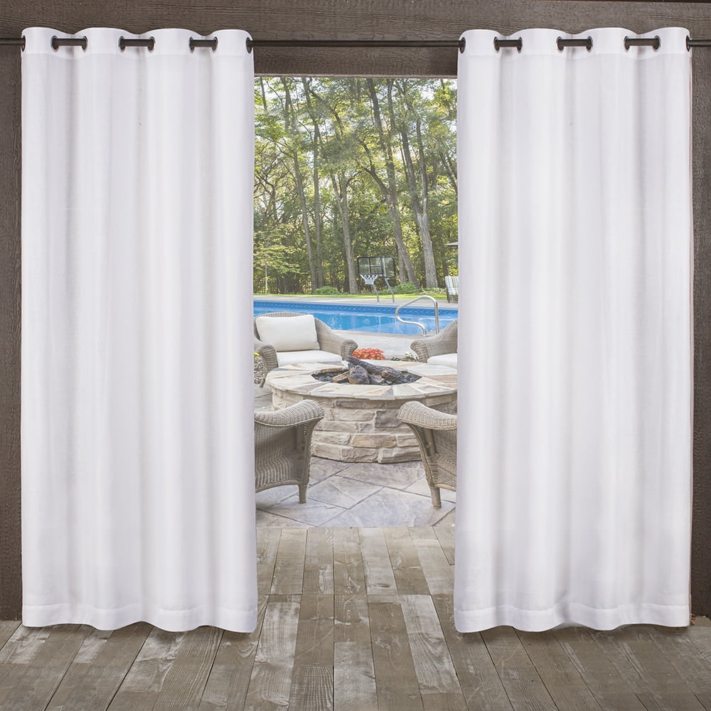 Exclusive Home Miami Semi-Sheer Textured Indoor/Outdoor Grommet Top Curtain Panel Pair, 54"x108", Winter White