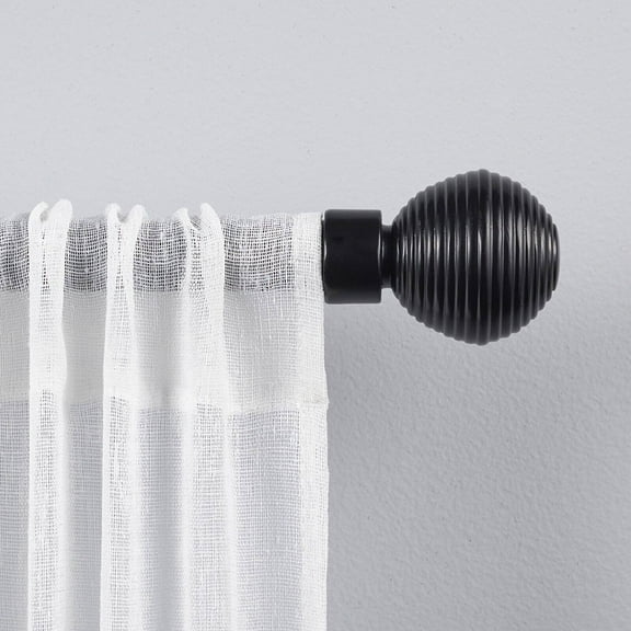 Exclusive Home Modern Layer 1" Curtain Rod and Finial Set, Matte Black, Adjustable 66"-120"