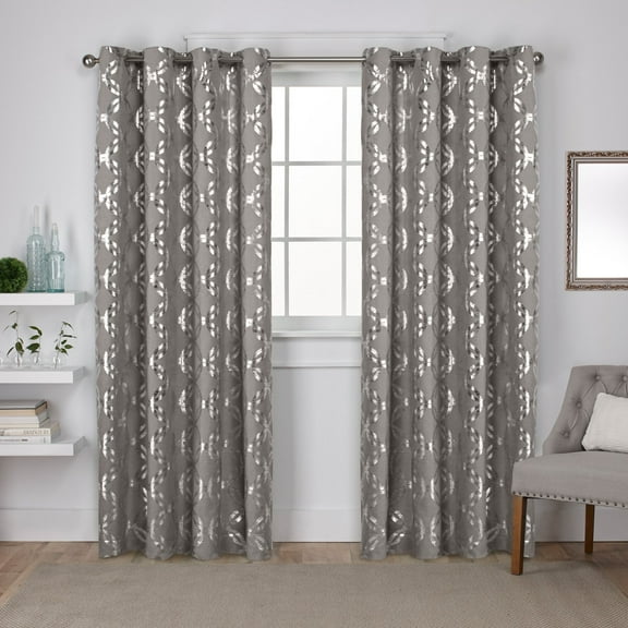 Exclusive Home Modo Metallic Geometric Grommet Top Curtain Panel Pair, 54"x108", Black Pearl