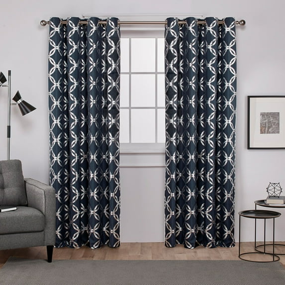 Exclusive Home Modo Metallic Geometric Grommet Top Curtain Panel Pair, 54"x108", Indigo