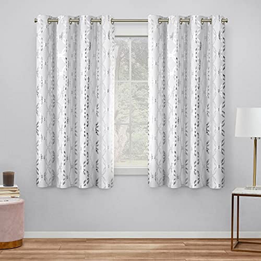 Exclusive Home Modo Metallic Geometric Grommet Top Curtain Panel Pair, 54"x63", Winter White