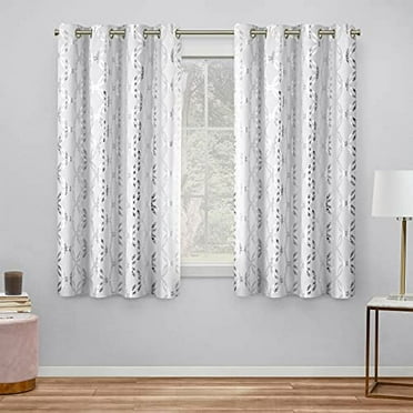 Exclusive Home Modo Metallic Geometric Grommet Top Curtain Panel Pair, 54"x63", Winter White