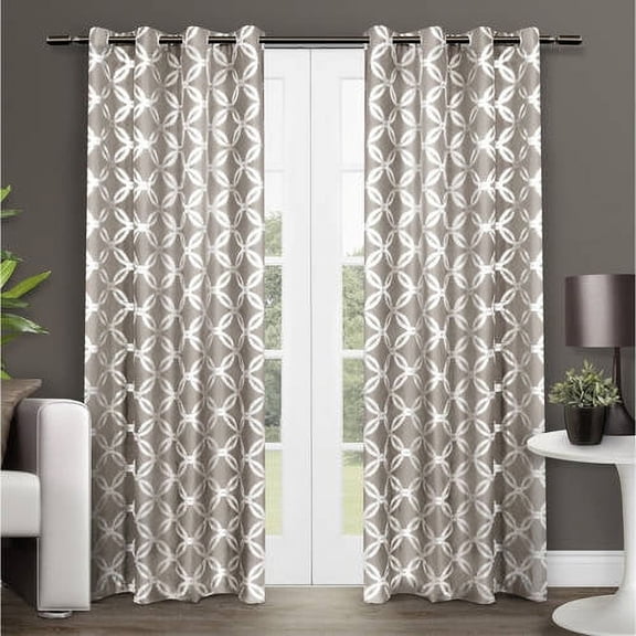 Exclusive Home Modo Metallic Geometric Grommet Top Curtain Panel Pair, 54"x96", Natural