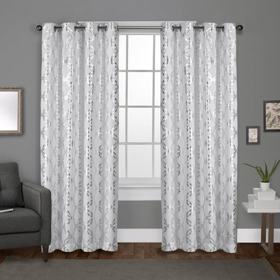 Exclusive Home Modo Metallic Geometric Grommet Top Curtain Panel Pair, 54"x96", Winter White