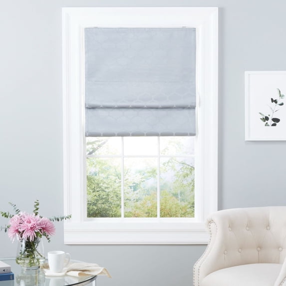 Exclusive Home Montague Trellis Total Blackout Roman Shade, 23"x64", Silver