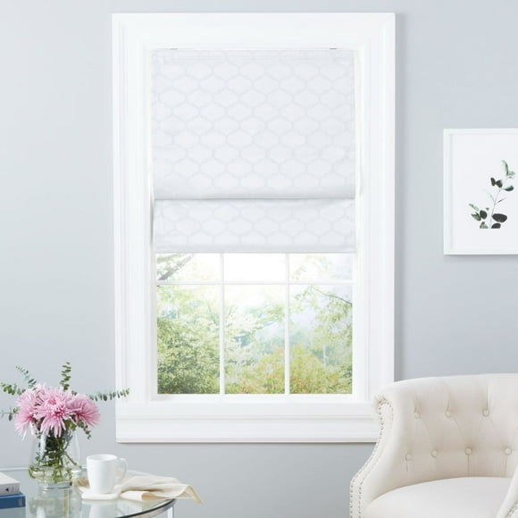 Exclusive Home Montague Trellis Total Blackout Roman Shade, 23"x64", White