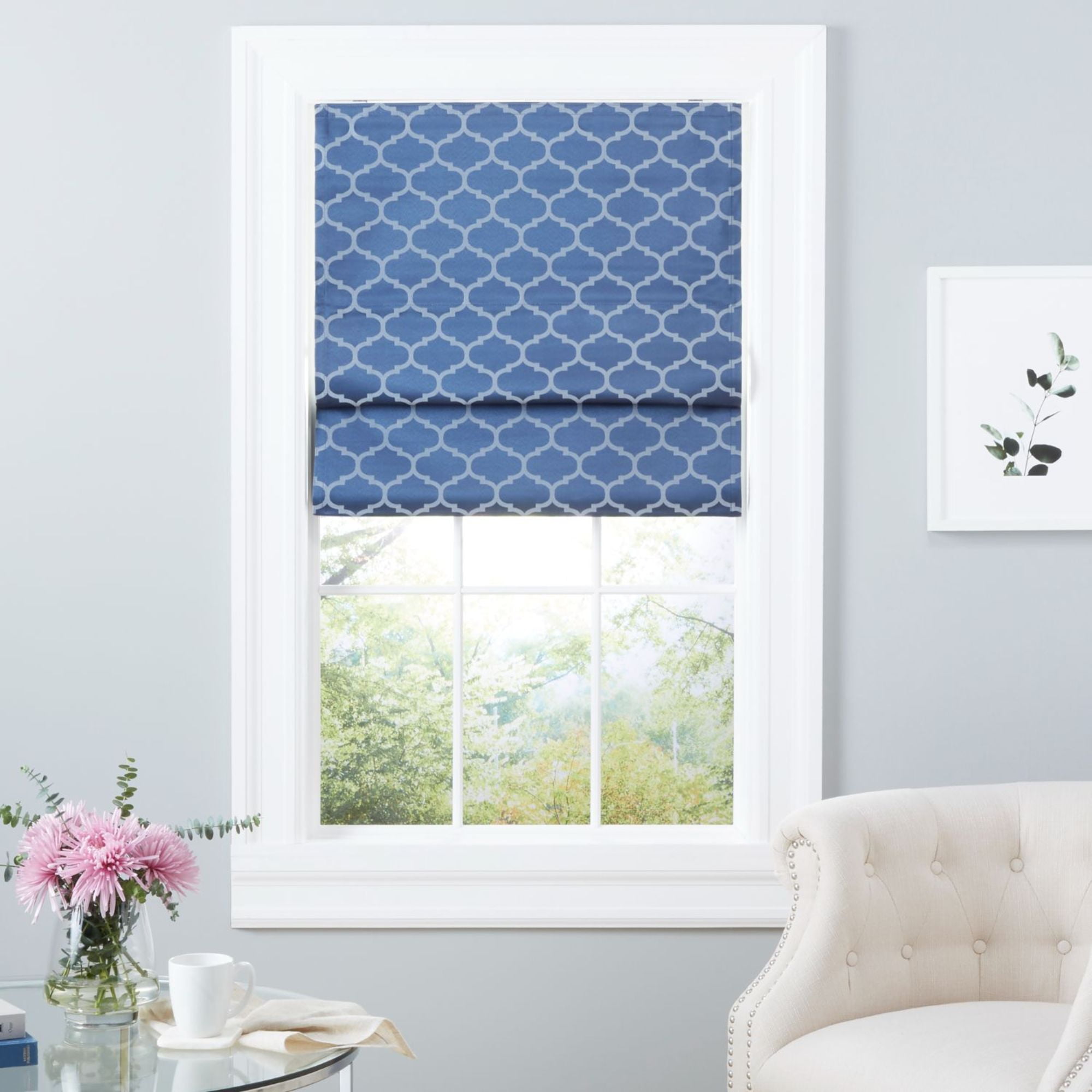 Exclusive Home Montague Trellis Total Blackout Roman Shade, 31"x64", Indigo
