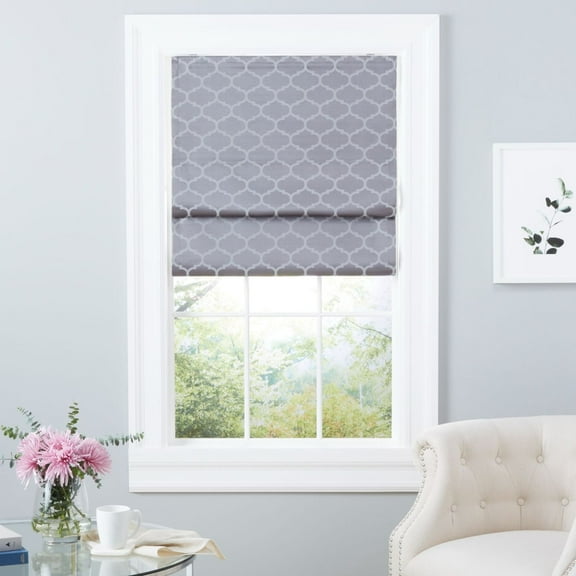 Exclusive Home Montague Trellis Total Blackout Roman Shade, 34"x64", Dark Grey