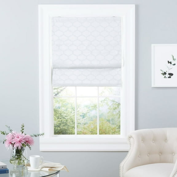 Exclusive Home Montague Trellis Total Blackout Roman Shade, 34"x64", White