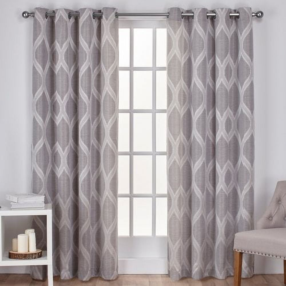 Exclusive Home Montrose Ogee Geometric Textured Linen Grommet Top Curtain Panel Pair, 54"x108", Ash Grey