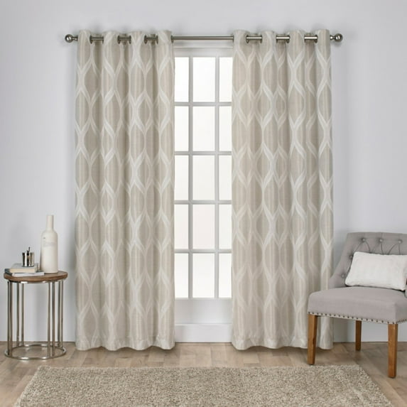 Exclusive Home Montrose Ogee Geometric Textured Linen Grommet Top Curtain Panel Pair, 54"x108", Linen