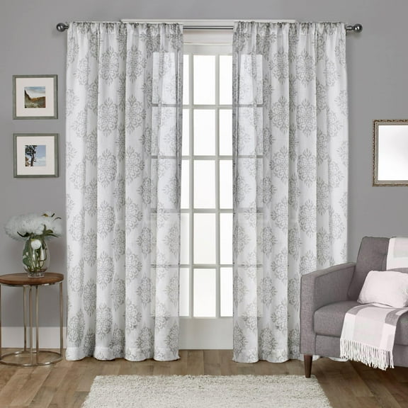 Exclusive Home Nagano Medallion Belgian Linen Rod Pocket Curtain Panel Pair, 54"x96", Dove Grey
