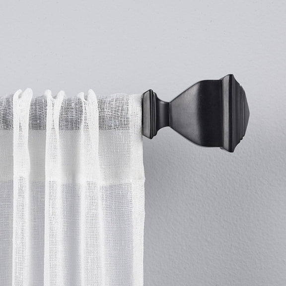 EXCLUSIVE HOME Napoleon 1" Curtain Rod and Coordinating Finial Set, Matte Black, Adjustable 66"-120"