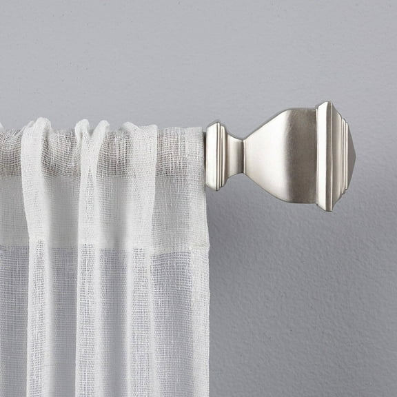 EXCLUSIVE HOME Napoleon 1" Curtain Rod and Coordinating Finial Set, Matte Silver, Adjustable 66"-120"