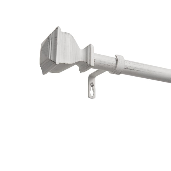 EXCLUSIVE HOME Napoleon 1" Curtain Rod and Finial Set, Distressed White, Adjustable 84"-160"