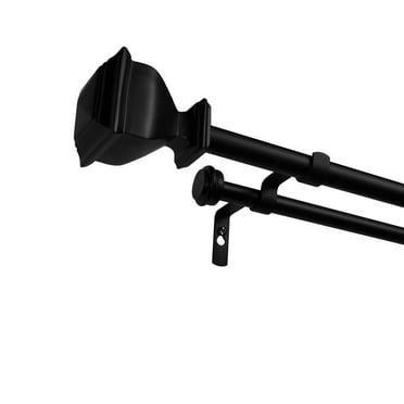 Exclusive Home Napoleon Double Curtain Rod and Finial Set, Matte Black, 36"-72"
