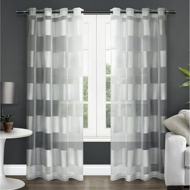 Exclusive Home Navaro Striped Sheer Grommet Top Curtain Panel Pair, 54"x96", Winter White