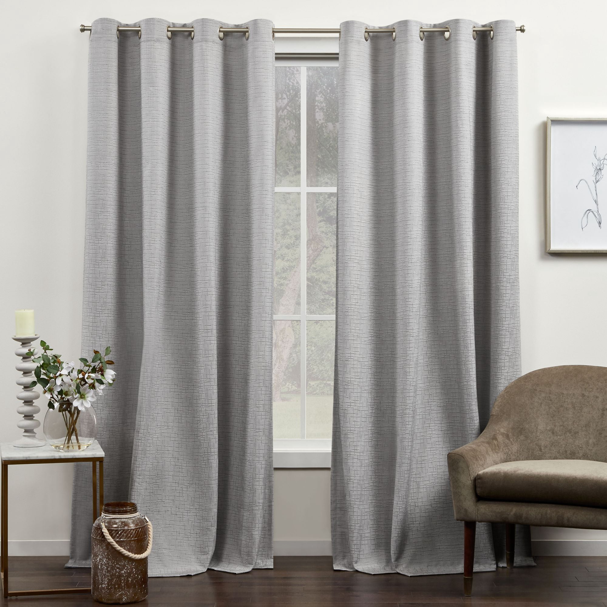 Exclusive Home Nichols Light Filtering Grommet Top Curtain Panels, 54"x96", Grey, Set of 2